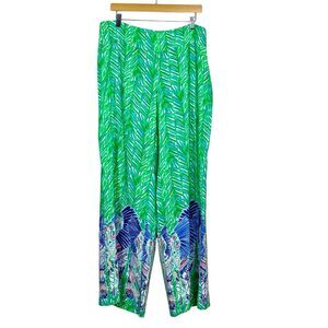 Lilly Pulitzer Womens Silk Palazzo Pants 16 Toucan Green Wide Leg Tropical Boho